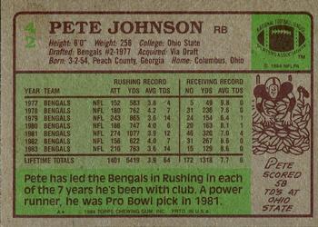 1984 Topps #42 Pete Johnson Back