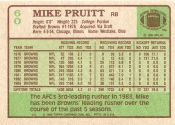 1984 Topps #60 Mike Pruitt Back