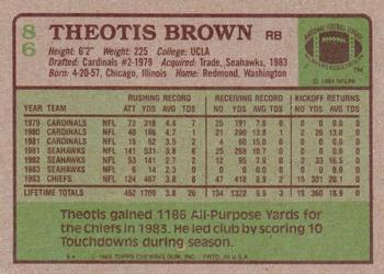 1984 Topps #86 Theotis Brown Back