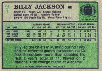 1984 Topps #91 Billy Jackson Back