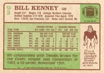 1984 Topps #92 Bill Kenney Back