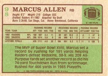 1984 Topps #98 Marcus Allen Back