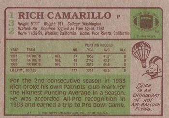 1984 Topps #132 Rich Camarillo Back
