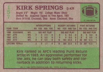 1984 Topps #157 Kirk Springs Back