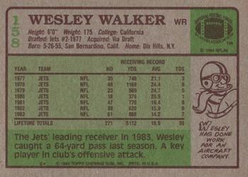 1984 Topps #158 Wesley Walker Back