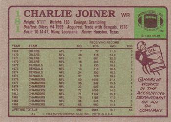 1984 Topps #181 Charlie Joiner Back