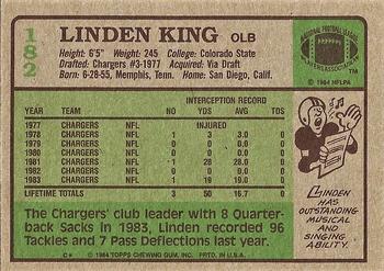 1984 Topps #182 Linden King Back