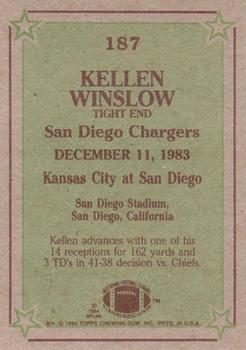 1984 Topps #187 Kellen Winslow Back