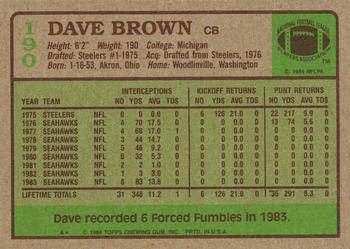 1984 Topps #190 Dave Brown Back