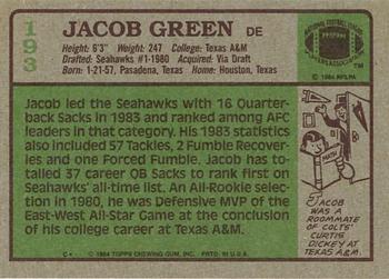 1984 Topps #193 Jacob Green Back