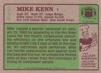 1984 Topps #216 Mike Kenn Back