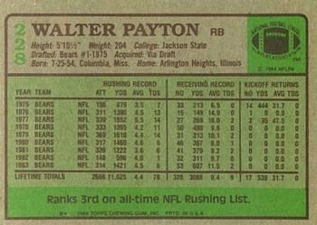 1984 Topps #228 Walter Payton Back
