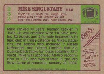1984 Topps #232 Mike Singletary Back