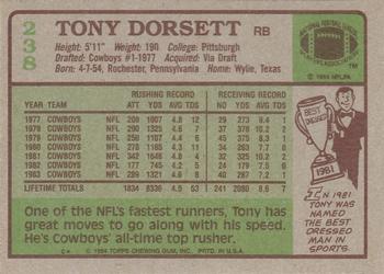 1984 Topps #238 Tony Dorsett Back