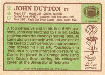 1984 Topps #240 John Dutton Back