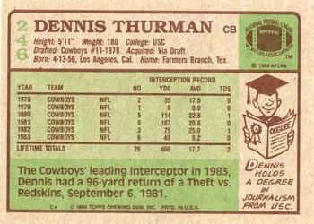 1984 Topps #246 Dennis Thurman Back