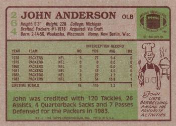 1984 Topps #264 John Anderson Back