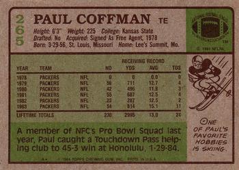 1984 Topps #265 Paul Coffman Back