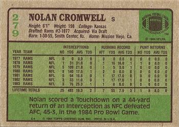 1984 Topps #279 Nolan Cromwell Back
