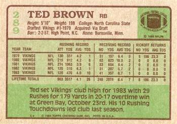 1984 Topps #289 Ted Brown Back