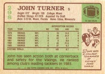 1984 Topps #298 John Turner Back