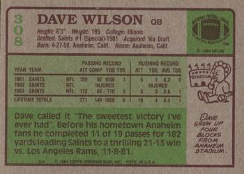 1984 Topps #308 Dave Wilson Back
