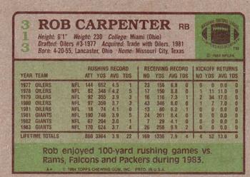 1984 Topps #313 Rob Carpenter Back