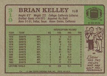 1984 Topps #319 Brian Kelley Back