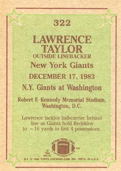 1984 Topps #322 Lawrence Taylor Back