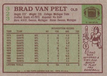 1984 Topps #323 Brad Van Pelt Back