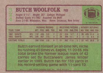 1984 Topps #324 Butch Woolfolk Back