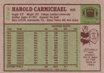 1984 Topps #326 Harold Carmichael Back
