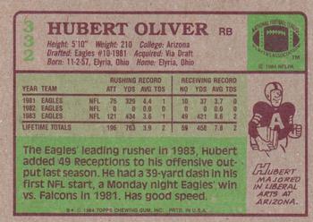 1984 Topps #332 Hubert Oliver Back
