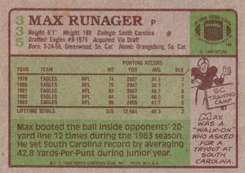 1984 Topps #335 Max Runager Back