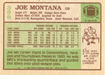 1984 Topps #358 Joe Montana Back