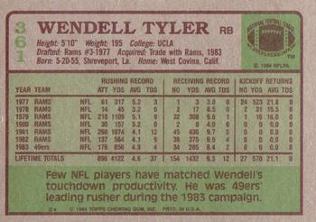 1984 Topps #361 Wendell Tyler Back