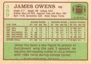 1984 Topps #369 James Owens Back
