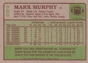 1984 Topps #386 Mark Murphy Back