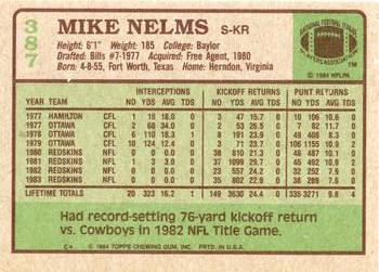 1984 Topps #387 Mike Nelms Back