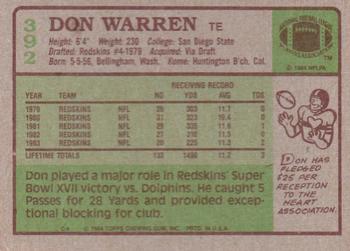 1984 Topps #392 Don Warren Back