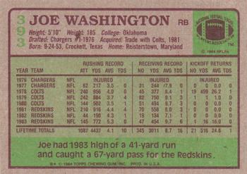 1984 Topps #393 Joe Washington Back