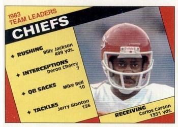 1984 Topps #84 1983 Team Leaders Chiefs - Carlos Carson Front