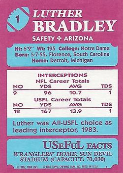 1984 Topps USFL #1 Luther Bradley Back