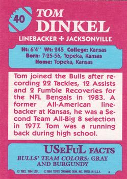 1984 Topps USFL #40 Tom Dinkel Back
