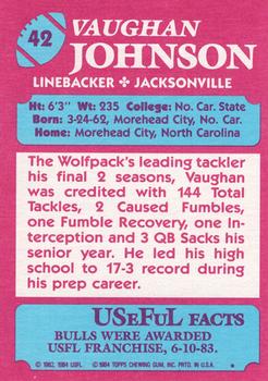 1984 Topps USFL #42 Vaughan Johnson Back