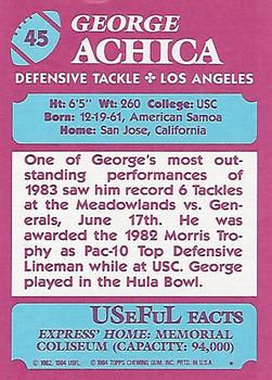 1984 Topps USFL #45 George Achica Back