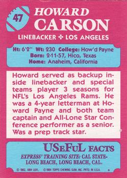 1984 Topps USFL #47 Howard Carson Back