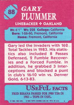 1984 Topps USFL #88 Gary Plummer Back
