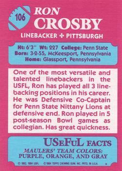 1984 Topps USFL #106 Ron Crosby Back