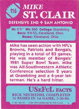 1984 Topps USFL #116 Mike St. Clair Back